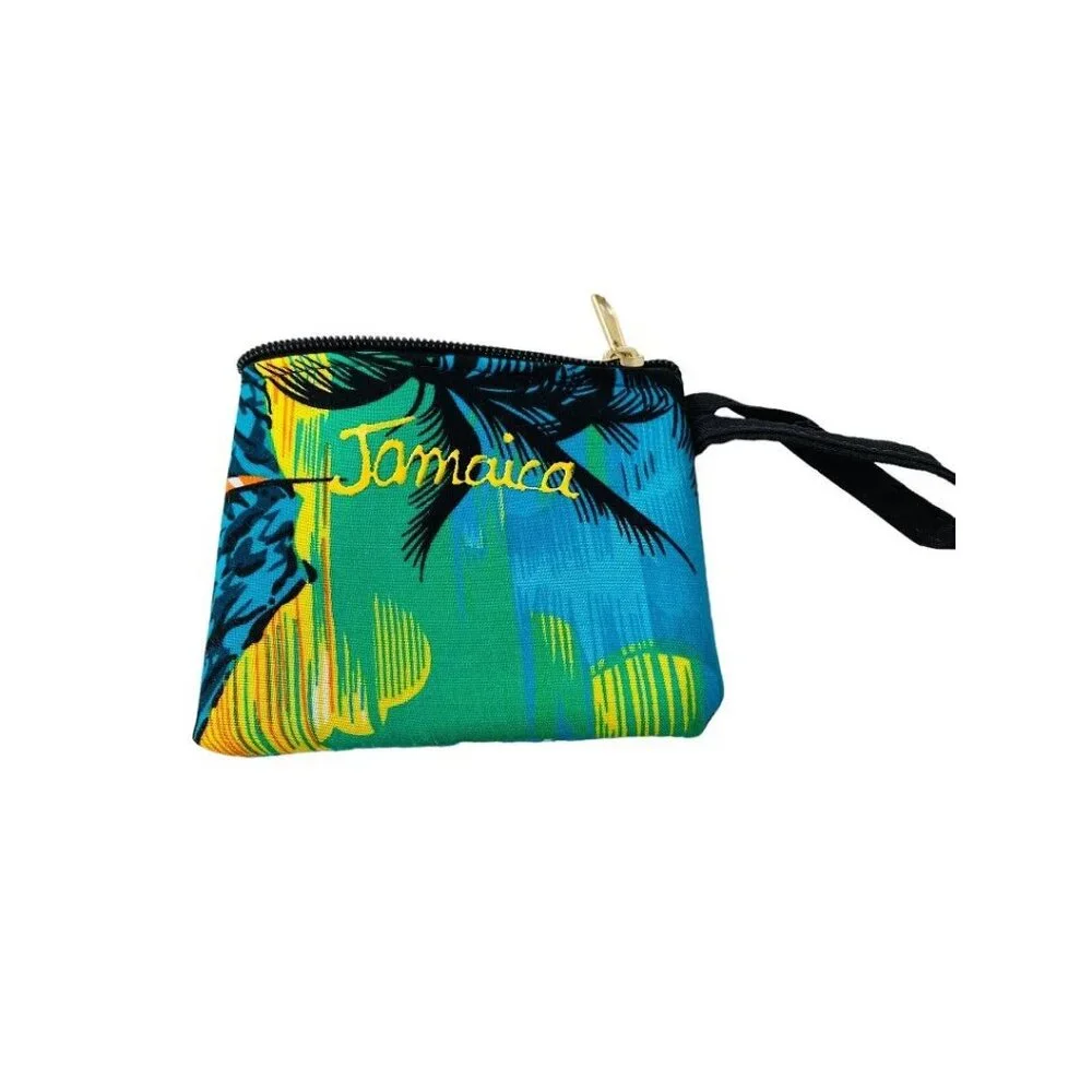 Jamaica‎ Souvenir Small Tropical Print Fabric Wristlet Zip Top 4.75